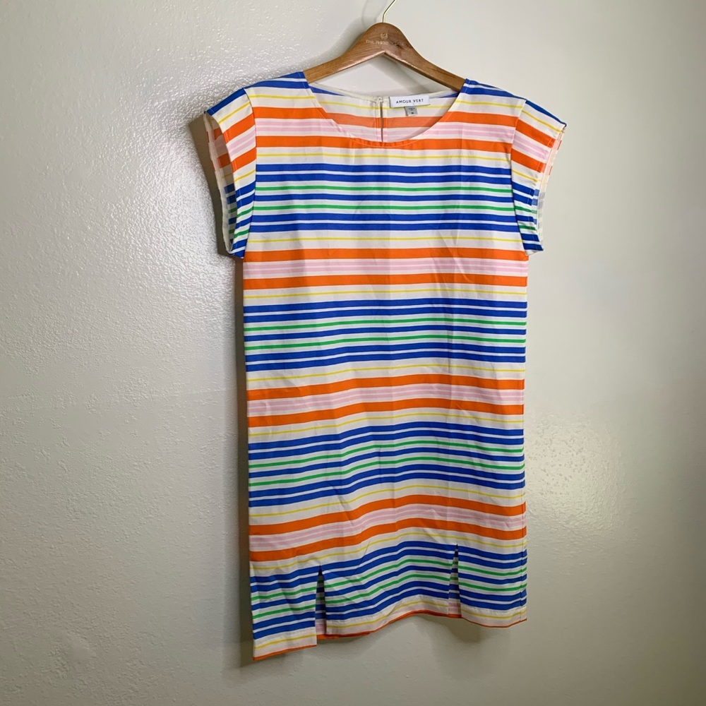 Amour Vert 100% Silk Striped Dale Mini Dress M